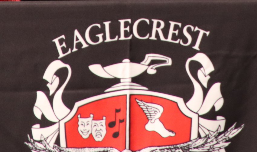 An Eaglecrest High School logo on display at the school in September 2021.